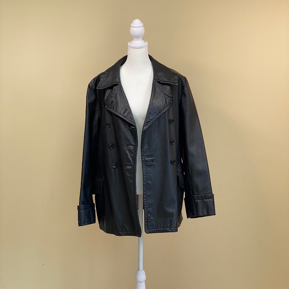 French Connection 90's Black Leather Peacoat
